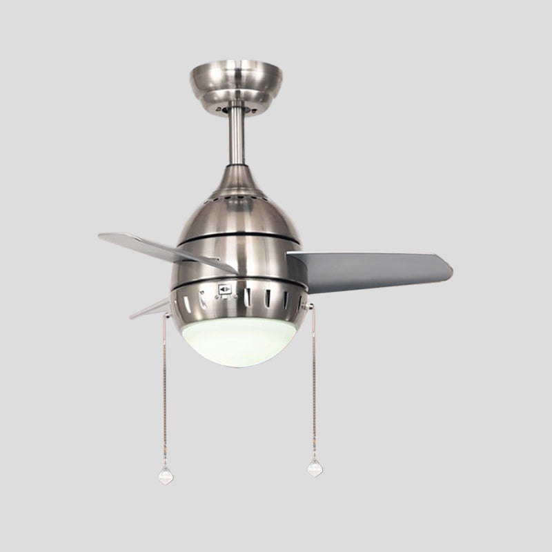 3 Blades LED Hanging Fan Lamp Modern Bedroom Semi Flush Light with Oval Acrylic Shade in Silver/White/Green, 26"/36" Wide Clearhalo 'Ceiling Fans with Lights' 'Ceiling Fans' 'Kids Ceiling Fans' 'Kids' Lighting' 398651