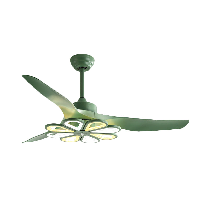 52" W Green Floral Pendant Fan Lighting Contemporary Acrylic Living Room 3 Blades LED Semi Flush Mounted Lamp Clearhalo 'Ceiling Fans with Lights' 'Ceiling Fans' 'Kids Ceiling Fans' 'Kids' Lighting' 398658