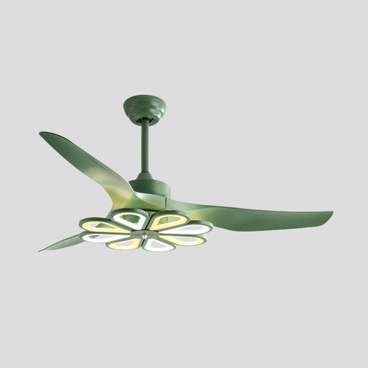 52" W Green Floral Pendant Fan Lighting Contemporary Acrylic Living Room 3 Blades LED Semi Flush Mounted Lamp Clearhalo 'Ceiling Fans with Lights' 'Ceiling Fans' 'Kids Ceiling Fans' 'Kids' Lighting' 398659