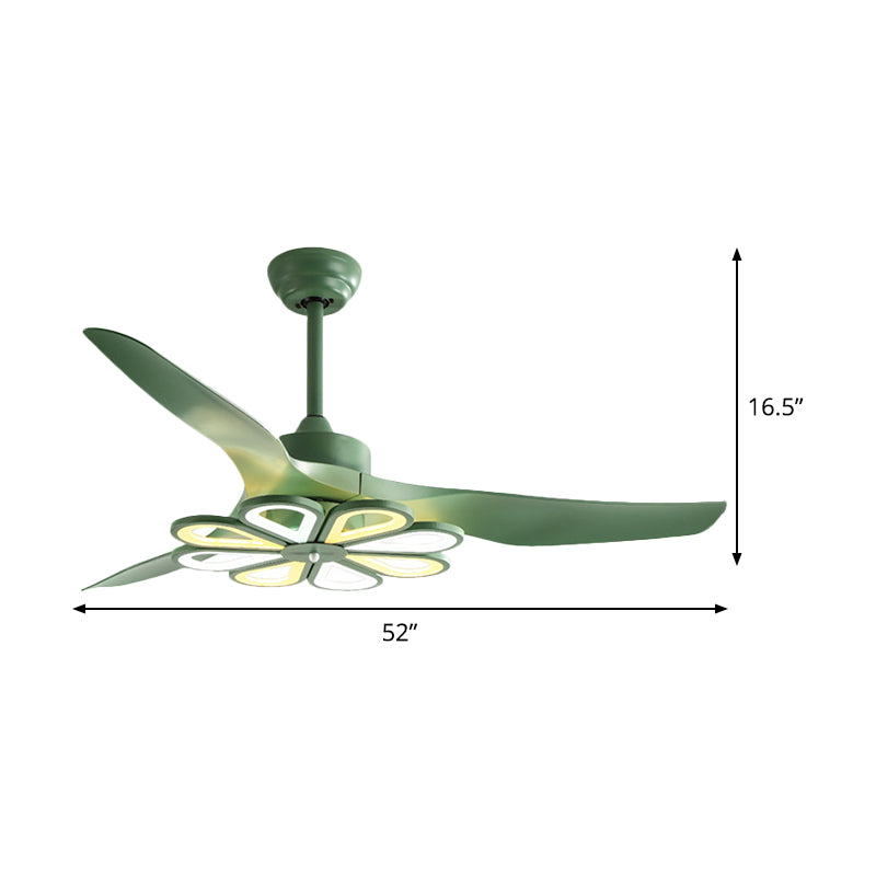 52" W Green Floral Pendant Fan Lighting Contemporary Acrylic Living Room 3 Blades LED Semi Flush Mounted Lamp Clearhalo 'Ceiling Fans with Lights' 'Ceiling Fans' 'Kids Ceiling Fans' 'Kids' Lighting' 398660