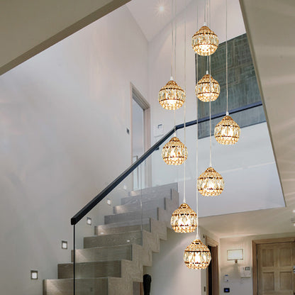 8 Lights Meteor Shower Cluster Pendant Modern Gold Crystal Hanging Ceiling Light for Stair Gold Clearhalo 'Ceiling Lights' 'Modern Pendants' 'Modern' 'Pendant Lights' 'Pendants' Lighting' 398661