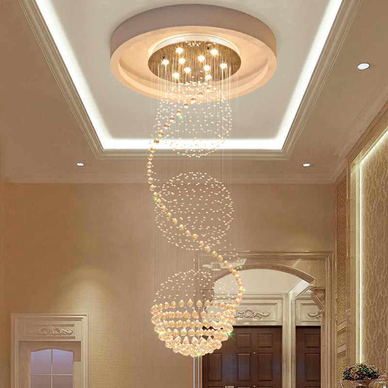 Silver 10-Light Hanging Light Modernism Clear Crystal Ball Multi Lamp Pendant for Stair Clearhalo 'Ceiling Lights' 'Modern Pendants' 'Modern' 'Pendant Lights' 'Pendants' Lighting' 398713