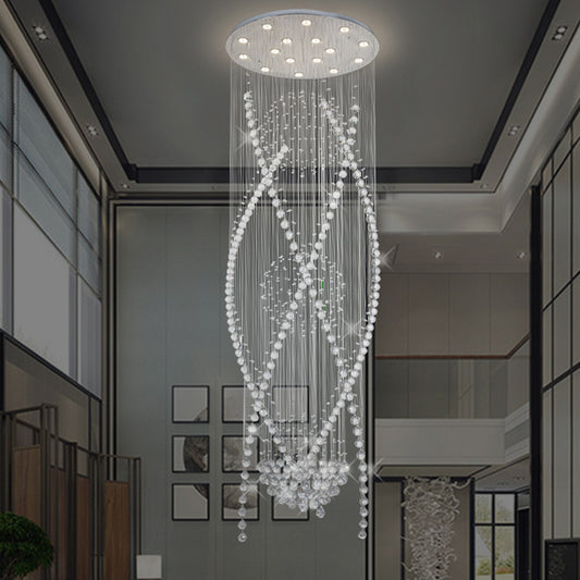 12 Bulbs Crystal Hanging Lamp Contemporary White Cascades Stair Cluster Pendant Light Clearhalo 'Ceiling Lights' 'Modern Pendants' 'Modern' 'Pendant Lights' 'Pendants' Lighting' 398718