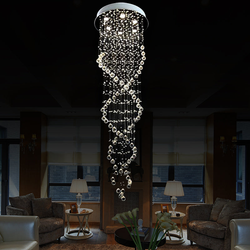 Crystal White LED Cluster Pendant Light Spiral Waterfall 6 Heads Modern Hanging Ceiling Lamp White Clearhalo 'Ceiling Lights' 'Modern Pendants' 'Modern' 'Pendant Lights' 'Pendants' Lighting' 398731