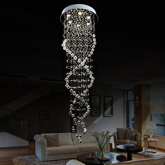 Crystal White LED Cluster Pendant Light Spiral Waterfall 6 Heads Modern Hanging Ceiling Lamp Clearhalo 'Ceiling Lights' 'Modern Pendants' 'Modern' 'Pendant Lights' 'Pendants' Lighting' 398732