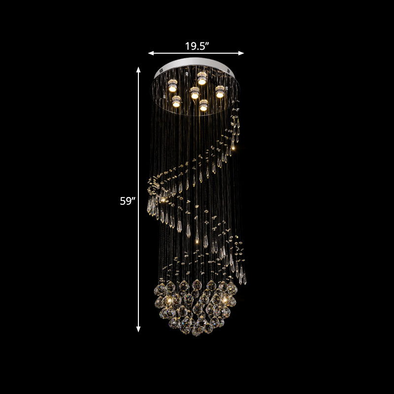 6-Light LED Cluster Pendant Light Modernist Twirl Crystal Hanging Ceiling Lamp in Silver Clearhalo 'Ceiling Lights' 'Modern Pendants' 'Modern' 'Pendant Lights' 'Pendants' Lighting' 398780