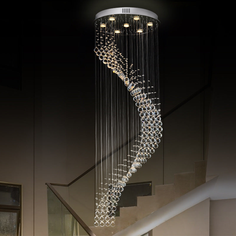 Modernist Spiral Multi Ceiling Light 7 Bulbs Crystal Hanging Pendant Lamp in Silver Silver Clearhalo 'Ceiling Lights' 'Modern Pendants' 'Modern' 'Pendant Lights' 'Pendants' Lighting' 398781