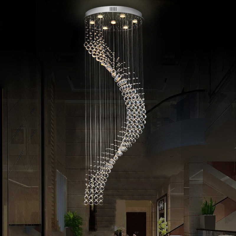 Modernist Spiral Multi Ceiling Light 7 Bulbs Crystal Hanging Pendant Lamp in Silver Clearhalo 'Ceiling Lights' 'Modern Pendants' 'Modern' 'Pendant Lights' 'Pendants' Lighting' 398783