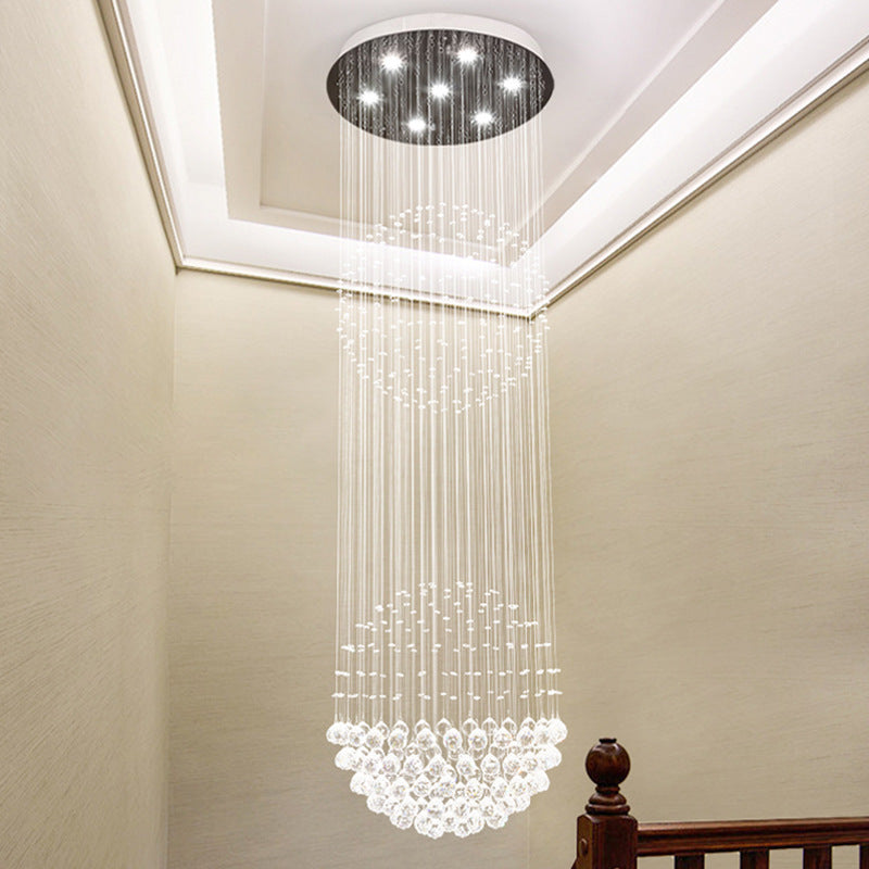 7 Heads Cascades LED Pendant Lamp Modernism White Clear Crystal Multiple Hanging Light for Stair White Clearhalo 'Ceiling Lights' 'Modern Pendants' 'Modern' 'Pendant Lights' 'Pendants' Lighting' 398801