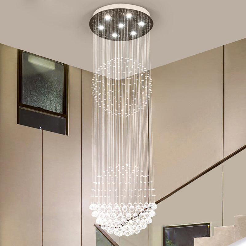 7 Heads Cascades LED Pendant Lamp Modernism White Clear Crystal Multiple Hanging Light for Stair Clearhalo 'Ceiling Lights' 'Modern Pendants' 'Modern' 'Pendant Lights' 'Pendants' Lighting' 398802