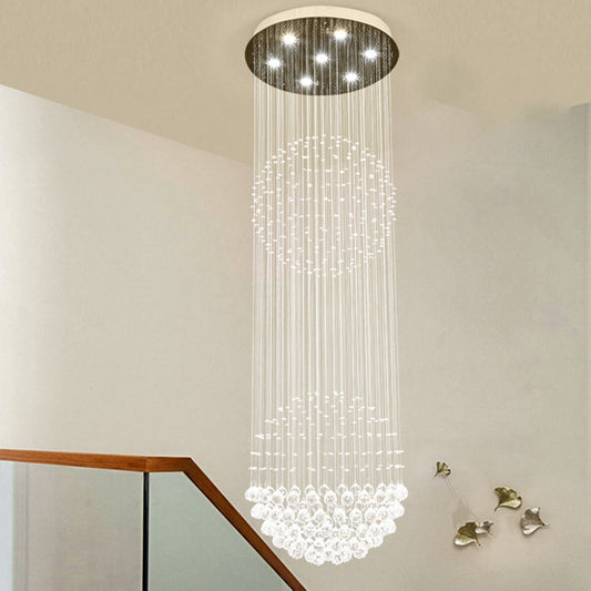 7 Heads Cascades LED Pendant Lamp Modernism White Clear Crystal Multiple Hanging Light for Stair Clearhalo 'Ceiling Lights' 'Modern Pendants' 'Modern' 'Pendant Lights' 'Pendants' Lighting' 398803