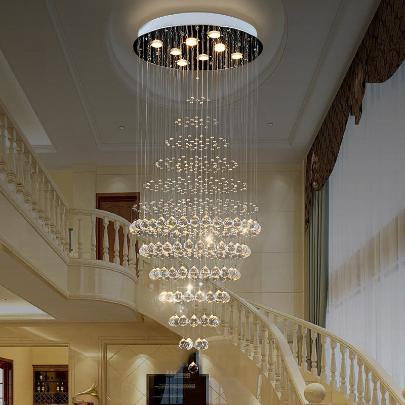 Silver 8-Bulb LED Ceiling Light Modernism Crystal Layered Multi Light Chandelier for Living Room Clearhalo 'Ceiling Lights' 'Modern Pendants' 'Modern' 'Pendant Lights' 'Pendants' Lighting' 398813