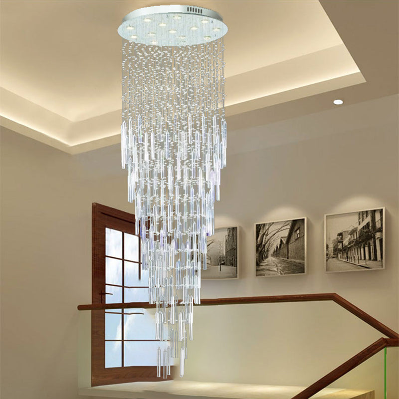 Silver Orbs and Rods Suspension Light Modern Crystal 13 Bulbs Stair Multi Pendant Chandelier Silver Clearhalo 'Ceiling Lights' 'Modern Pendants' 'Modern' 'Pendant Lights' 'Pendants' Lighting' 398821
