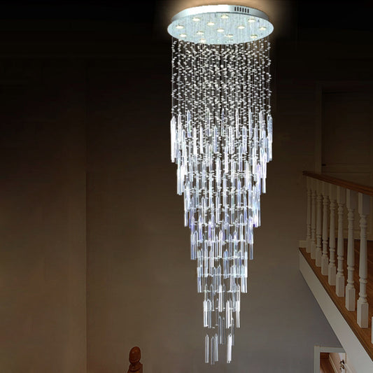 Silver Orbs and Rods Suspension Light Modern Crystal 13 Bulbs Stair Multi Pendant Chandelier Clearhalo 'Ceiling Lights' 'Modern Pendants' 'Modern' 'Pendant Lights' 'Pendants' Lighting' 398822