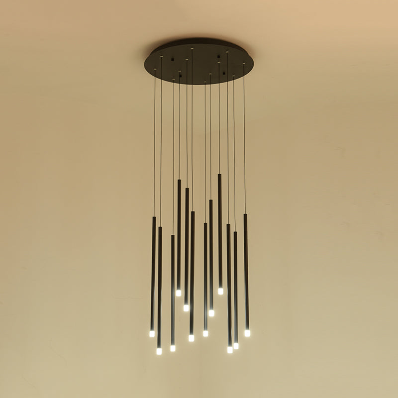 Modernist Slim Tube Pendant Light 8/12 Bulbs Acrylic LED Multi Ceiling Lamp in Black/Gold for Stair Clearhalo 'Ceiling Lights' 'Modern Pendants' 'Modern' 'Pendant Lights' 'Pendants' Lighting' 398905