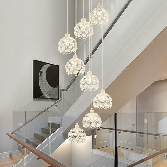 White/Black 8 Bulbs Ceiling Light Modernism Crystal Dome Multi Light Chandelier for Living Room White Clearhalo 'Ceiling Lights' 'Modern Pendants' 'Modern' 'Pendant Lights' 'Pendants' Lighting' 399079