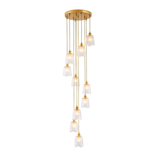 10-Light Spiral Multiple Hanging Light Modernism Gold Crystal Pendant Ceiling Lamp Clearhalo 'Ceiling Lights' 'Modern Pendants' 'Modern' 'Pendant Lights' 'Pendants' Lighting' 399089