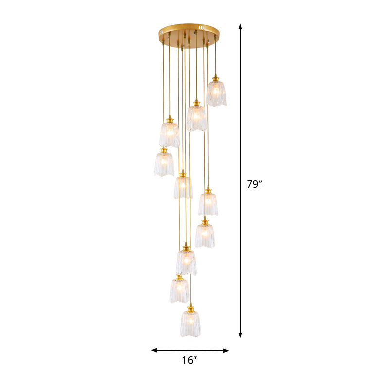 10-Light Spiral Multiple Hanging Light Modernism Gold Crystal Pendant Ceiling Lamp Clearhalo 'Ceiling Lights' 'Modern Pendants' 'Modern' 'Pendant Lights' 'Pendants' Lighting' 399090