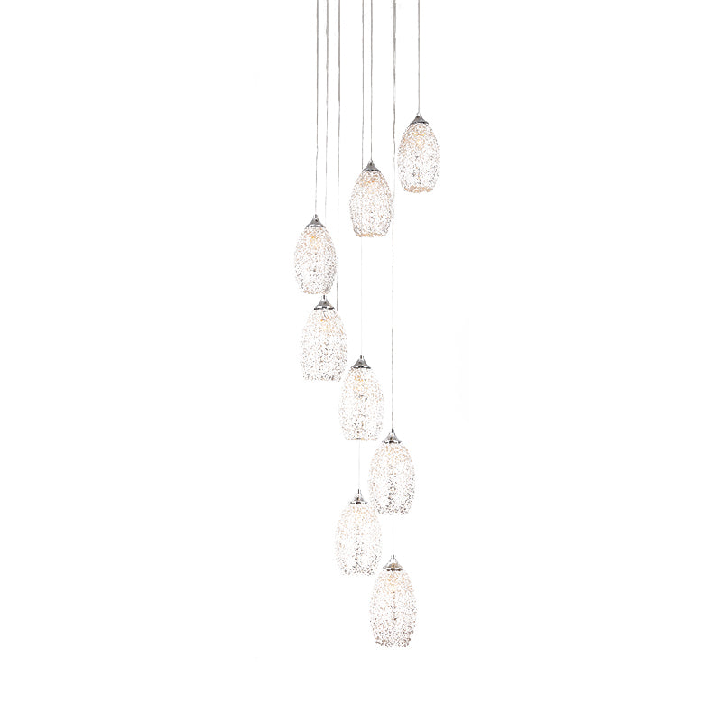 8 Bulbs Metallic Hanging Lamp Contemporary Silver Egg Shape Stair Multi Light Pendant Clearhalo 'Ceiling Lights' 'Modern Pendants' 'Modern' 'Pendant Lights' 'Pendants' Lighting' 399103