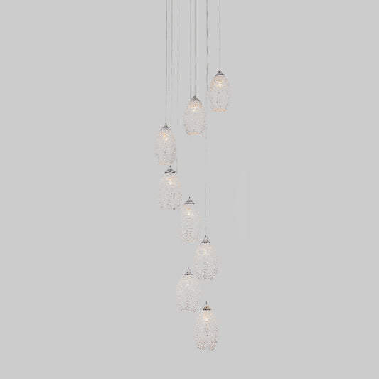 8 Bulbs Metallic Hanging Lamp Contemporary Silver Egg Shape Stair Multi Light Pendant Clearhalo 'Ceiling Lights' 'Modern Pendants' 'Modern' 'Pendant Lights' 'Pendants' Lighting' 399104