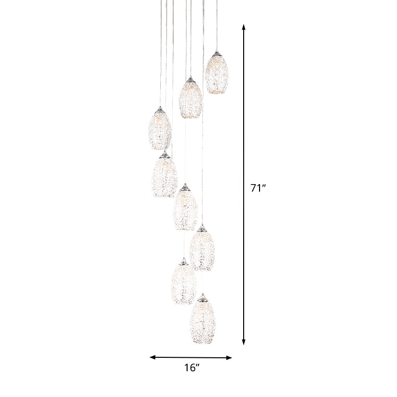 8 Bulbs Metallic Hanging Lamp Contemporary Silver Egg Shape Stair Multi Light Pendant Clearhalo 'Ceiling Lights' 'Modern Pendants' 'Modern' 'Pendant Lights' 'Pendants' Lighting' 399105