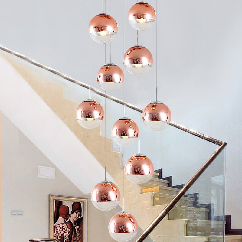 Global Stair Cluster Pendant Light Minimalist Metal 10-Light Rose Gold Ceiling Light Fixture Clearhalo 'Ceiling Lights' 'Modern Pendants' 'Modern' 'Pendant Lights' 'Pendants' Lighting' 399107
