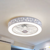 LED Hanging Fan Lamp Kids Living Room 3 Blades Semi Flush Mounted Light with Round/Moon/Square Acrylic Shade in White, 21.5' Wide White Clearhalo 'Ceiling Fans with Lights' 'Ceiling Fans' 'Kids Ceiling Fans' 'Kids' Lighting' 399197