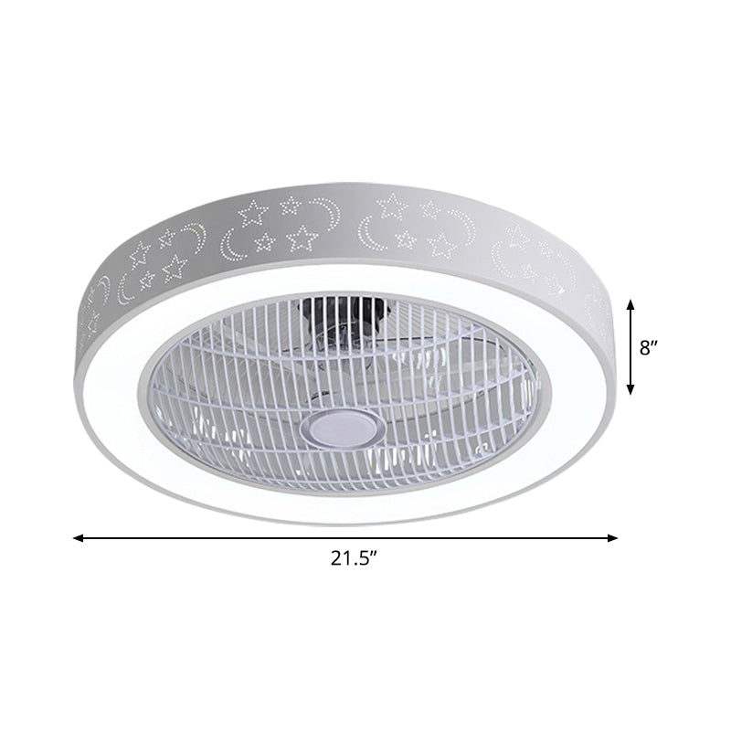 LED Hanging Fan Lamp Kids Living Room 3 Blades Semi Flush Mounted Light with Round/Moon/Square Acrylic Shade in White, 21.5' Wide Clearhalo 'Ceiling Fans with Lights' 'Ceiling Fans' 'Kids Ceiling Fans' 'Kids' Lighting' 399201