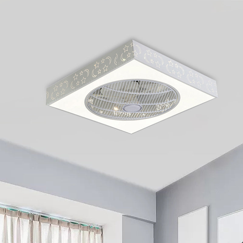 LED Hanging Fan Lamp Kids Living Room 3 Blades Semi Flush Mounted Light with Round/Moon/Square Acrylic Shade in White, 21.5' Wide Clearhalo 'Ceiling Fans with Lights' 'Ceiling Fans' 'Kids Ceiling Fans' 'Kids' Lighting' 399203