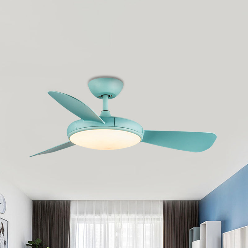Simple Round Semi Flush Mounted Light 42" Wide LED Acrylic 3 Blades Ceiling Fan in Blue for Living Room Blue Clearhalo 'Ceiling Fans with Lights' 'Ceiling Fans' 'Kids Ceiling Fans' 'Kids' Lighting' 399216