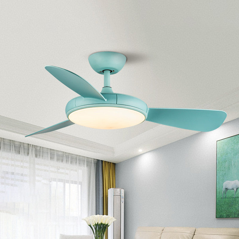 Simple Round Semi Flush Mounted Light 42" Wide LED Acrylic 3 Blades Ceiling Fan in Blue for Living Room Clearhalo 'Ceiling Fans with Lights' 'Ceiling Fans' 'Kids Ceiling Fans' 'Kids' Lighting' 399217