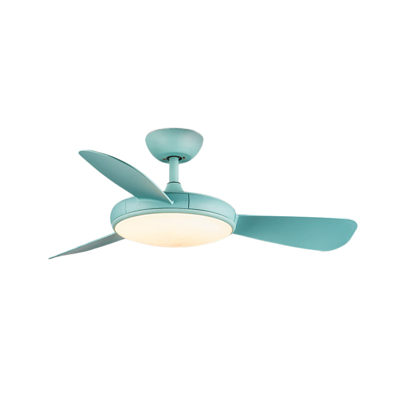 Simple Round Semi Flush Mounted Light 42" Wide LED Acrylic 3 Blades Ceiling Fan in Blue for Living Room Clearhalo 'Ceiling Fans with Lights' 'Ceiling Fans' 'Kids Ceiling Fans' 'Kids' Lighting' 399218