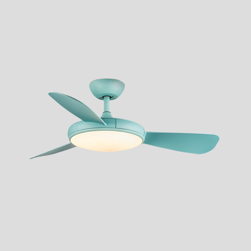 Simple Round Semi Flush Mounted Light 42" Wide LED Acrylic 3 Blades Ceiling Fan in Blue for Living Room Clearhalo 'Ceiling Fans with Lights' 'Ceiling Fans' 'Kids Ceiling Fans' 'Kids' Lighting' 399219