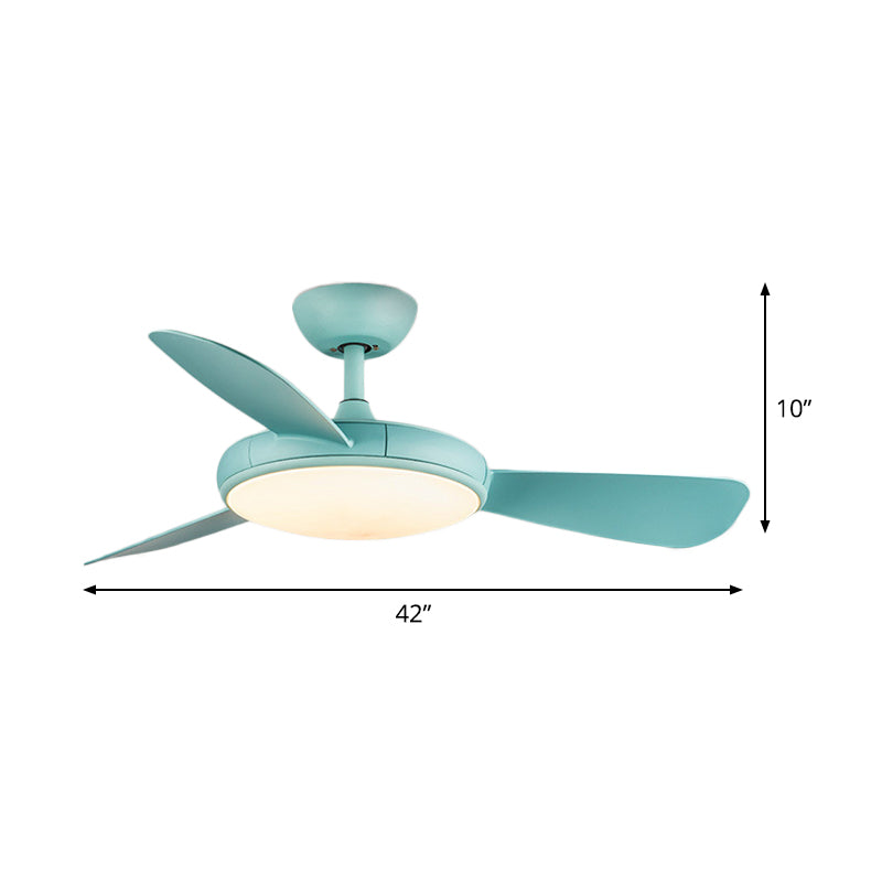 Simple Round Semi Flush Mounted Light 42" Wide LED Acrylic 3 Blades Ceiling Fan in Blue for Living Room Clearhalo 'Ceiling Fans with Lights' 'Ceiling Fans' 'Kids Ceiling Fans' 'Kids' Lighting' 399220