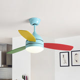 Dome Metal Semi Flush Lighting Kids LED Bedroom Pendant Fan Light Fixture in Pink/Blue with 3 Colorful Blades, 41" Wide Clearhalo 'Ceiling Fans with Lights' 'Ceiling Fans' 'Kids Ceiling Fans' 'Kids' Lighting' 399231