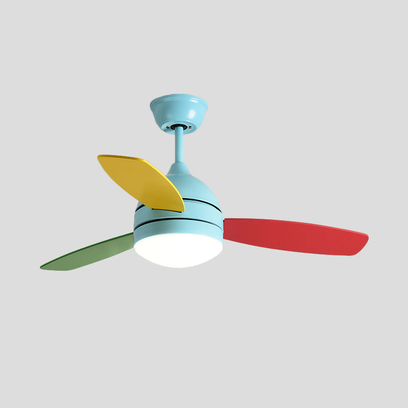 Dome Metal Semi Flush Lighting Kids LED Bedroom Pendant Fan Light Fixture in Pink/Blue with 3 Colorful Blades, 41" Wide Clearhalo 'Ceiling Fans with Lights' 'Ceiling Fans' 'Kids Ceiling Fans' 'Kids' Lighting' 399233