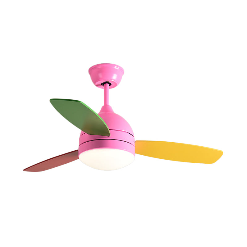 Dome Metal Semi Flush Lighting Kids LED Bedroom Pendant Fan Light Fixture in Pink/Blue with 3 Colorful Blades, 41" Wide Clearhalo 'Ceiling Fans with Lights' 'Ceiling Fans' 'Kids Ceiling Fans' 'Kids' Lighting' 399237