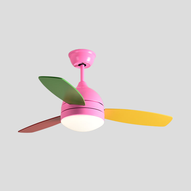 Dome Metal Semi Flush Lighting Kids LED Bedroom Pendant Fan Light Fixture in Pink/Blue with 3 Colorful Blades, 41" Wide Clearhalo 'Ceiling Fans with Lights' 'Ceiling Fans' 'Kids Ceiling Fans' 'Kids' Lighting' 399238