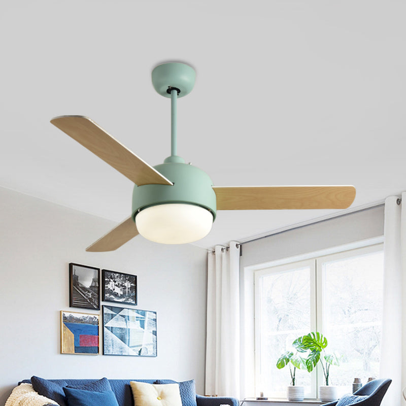 36" W LED Ceiling Fan Lamp Modern Dining Room 3 Blades Semi Flush Mounted Light with Dome Acrylic Shade in Grey/Green Green Clearhalo 'Ceiling Fans with Lights' 'Ceiling Fans' 'Kids Ceiling Fans' 'Kids' Lighting' 399239