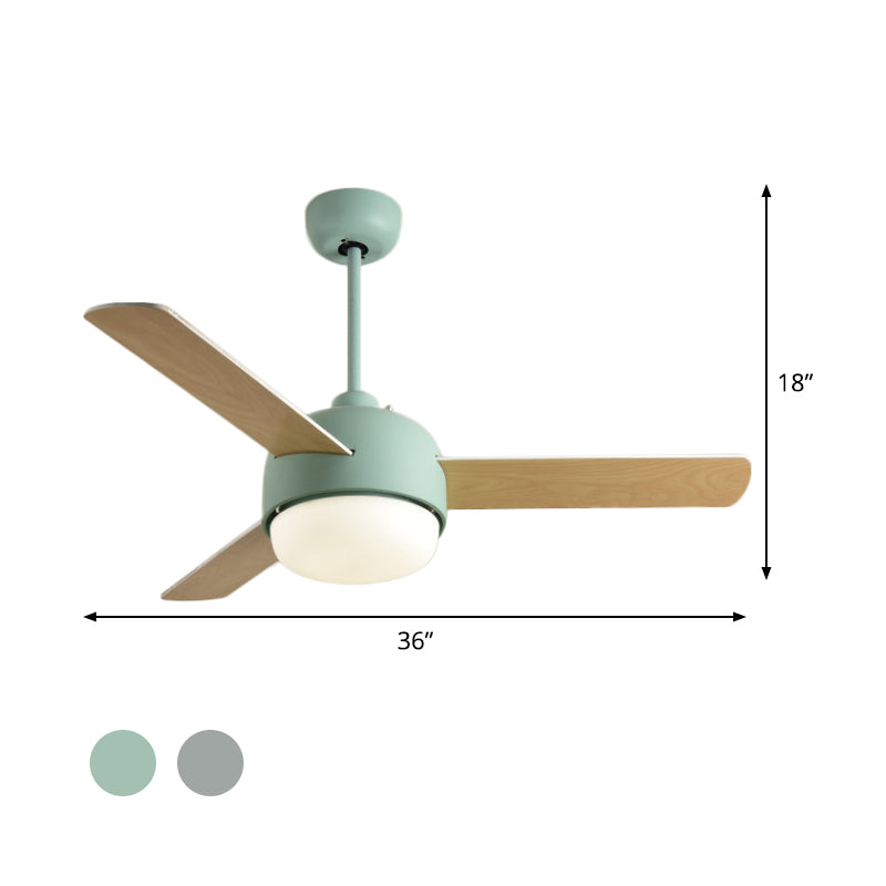 36" W LED Ceiling Fan Lamp Modern Dining Room 3 Blades Semi Flush Mounted Light with Dome Acrylic Shade in Grey/Green Clearhalo 'Ceiling Fans with Lights' 'Ceiling Fans' 'Kids Ceiling Fans' 'Kids' Lighting' 399243