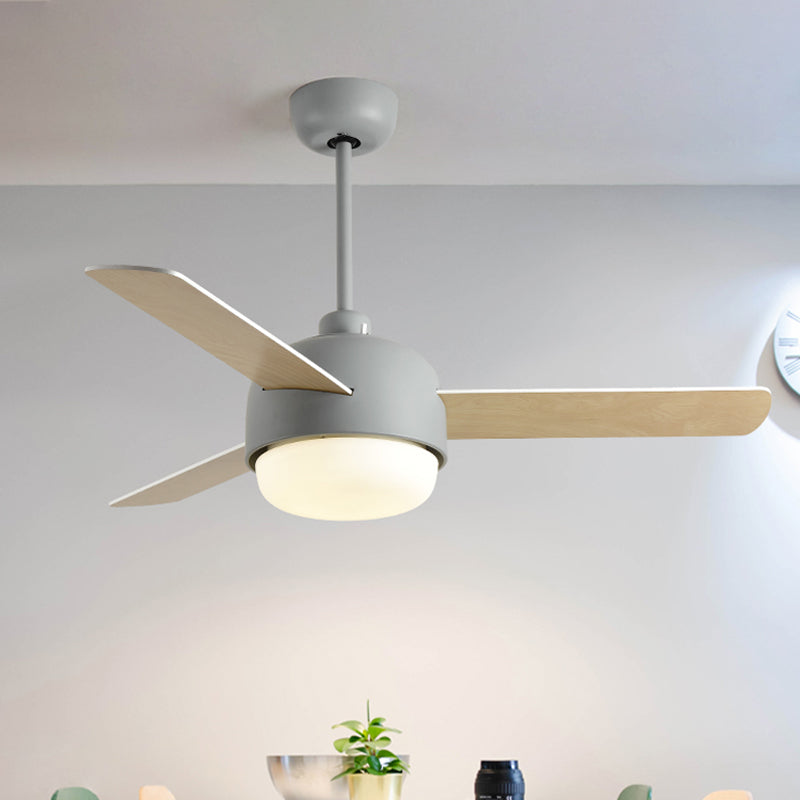 36" W LED Ceiling Fan Lamp Modern Dining Room 3 Blades Semi Flush Mounted Light with Dome Acrylic Shade in Grey/Green Grey Clearhalo 'Ceiling Fans with Lights' 'Ceiling Fans' 'Kids Ceiling Fans' 'Kids' Lighting' 399244