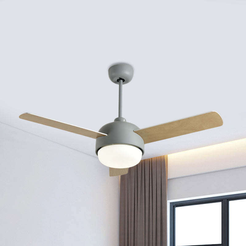 36" W LED Ceiling Fan Lamp Modern Dining Room 3 Blades Semi Flush Mounted Light with Dome Acrylic Shade in Grey/Green Clearhalo 'Ceiling Fans with Lights' 'Ceiling Fans' 'Kids Ceiling Fans' 'Kids' Lighting' 399245