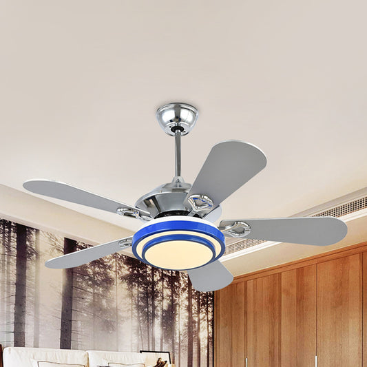 48" W LED Ceiling Fan Light Modernist Round Acrylic 5 Silver Blades Semi Flush Lamp in Blue with/without Remote Control Blue Clearhalo 'Ceiling Fans with Lights' 'Ceiling Fans' 'Modern Ceiling Fans' 'Modern' Lighting' 399263
