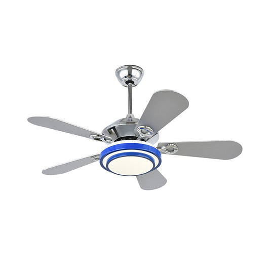 48" W LED Ceiling Fan Light Modernist Round Acrylic 5 Silver Blades Semi Flush Lamp in Blue with/without Remote Control Clearhalo 'Ceiling Fans with Lights' 'Ceiling Fans' 'Modern Ceiling Fans' 'Modern' Lighting' 399265