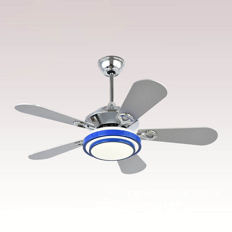 48" W LED Ceiling Fan Light Modernist Round Acrylic 5 Silver Blades Semi Flush Lamp in Blue with/without Remote Control Clearhalo 'Ceiling Fans with Lights' 'Ceiling Fans' 'Modern Ceiling Fans' 'Modern' Lighting' 399266