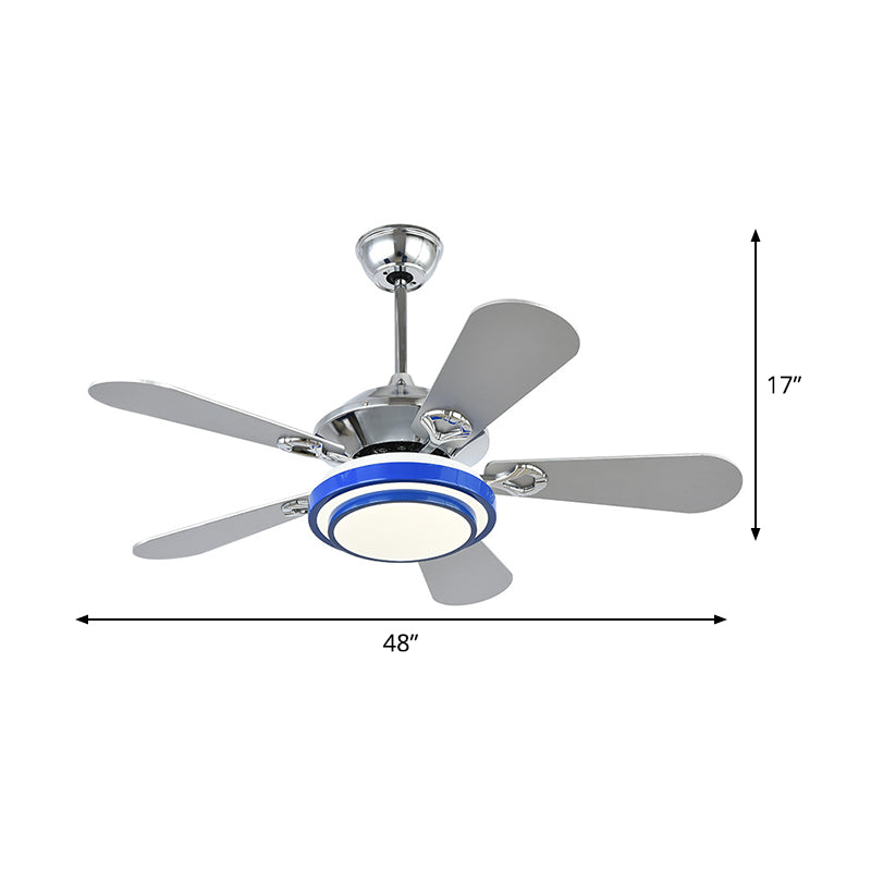 48" W LED Ceiling Fan Light Modernist Round Acrylic 5 Silver Blades Semi Flush Lamp in Blue with/without Remote Control Clearhalo 'Ceiling Fans with Lights' 'Ceiling Fans' 'Modern Ceiling Fans' 'Modern' Lighting' 399267