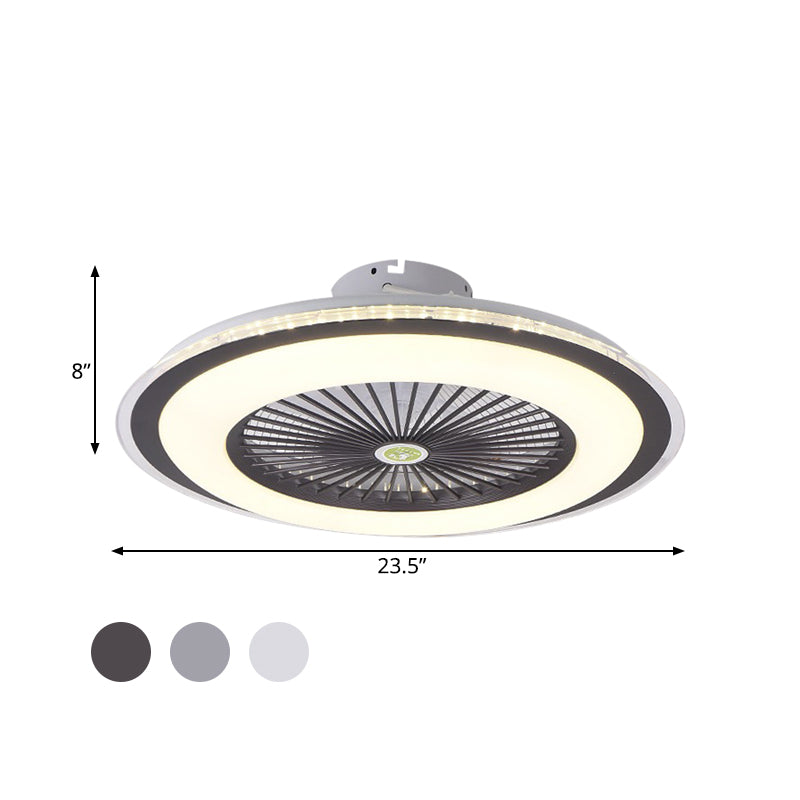 Acrylic Circular Semi Semi Flush Mount Modernism Bedroom 5 Blades LED Ceiling Fan Light in Grey/White/Dark Coffee, 23.5" W Clearhalo 'Ceiling Fans with Lights' 'Ceiling Fans' 'Kids Ceiling Fans' 'Kids' Lighting' 399300