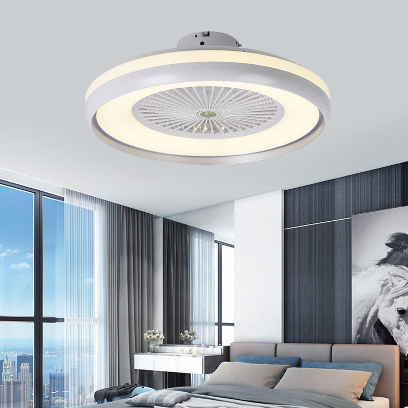 Round Bedroom Semi Flush Light Fixture Contemporary Acrylic Grey/Dark Coffee/Champagne 23.5" Wide LED Hanging Fan Lamp, 5 Blades Grey Clearhalo 'Ceiling Fans with Lights' 'Ceiling Fans' 'Kids Ceiling Fans' 'Kids' Lighting' 399305