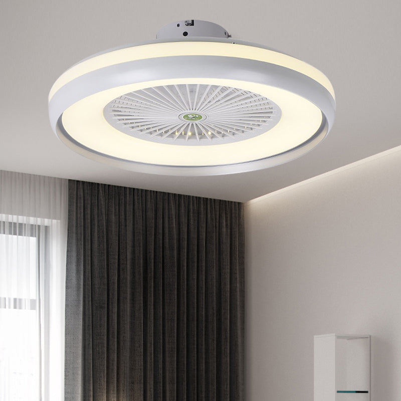 Round Bedroom Semi Flush Light Fixture Contemporary Acrylic Grey/Dark Coffee/Champagne 23.5" Wide LED Hanging Fan Lamp, 5 Blades Clearhalo 'Ceiling Fans with Lights' 'Ceiling Fans' 'Kids Ceiling Fans' 'Kids' Lighting' 399306