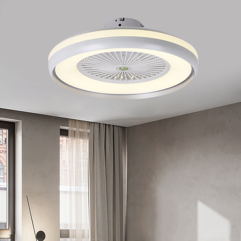 Round Bedroom Semi Flush Light Fixture Contemporary Acrylic Grey/Dark Coffee/Champagne 23.5" Wide LED Hanging Fan Lamp, 5 Blades Clearhalo 'Ceiling Fans with Lights' 'Ceiling Fans' 'Kids Ceiling Fans' 'Kids' Lighting' 399307